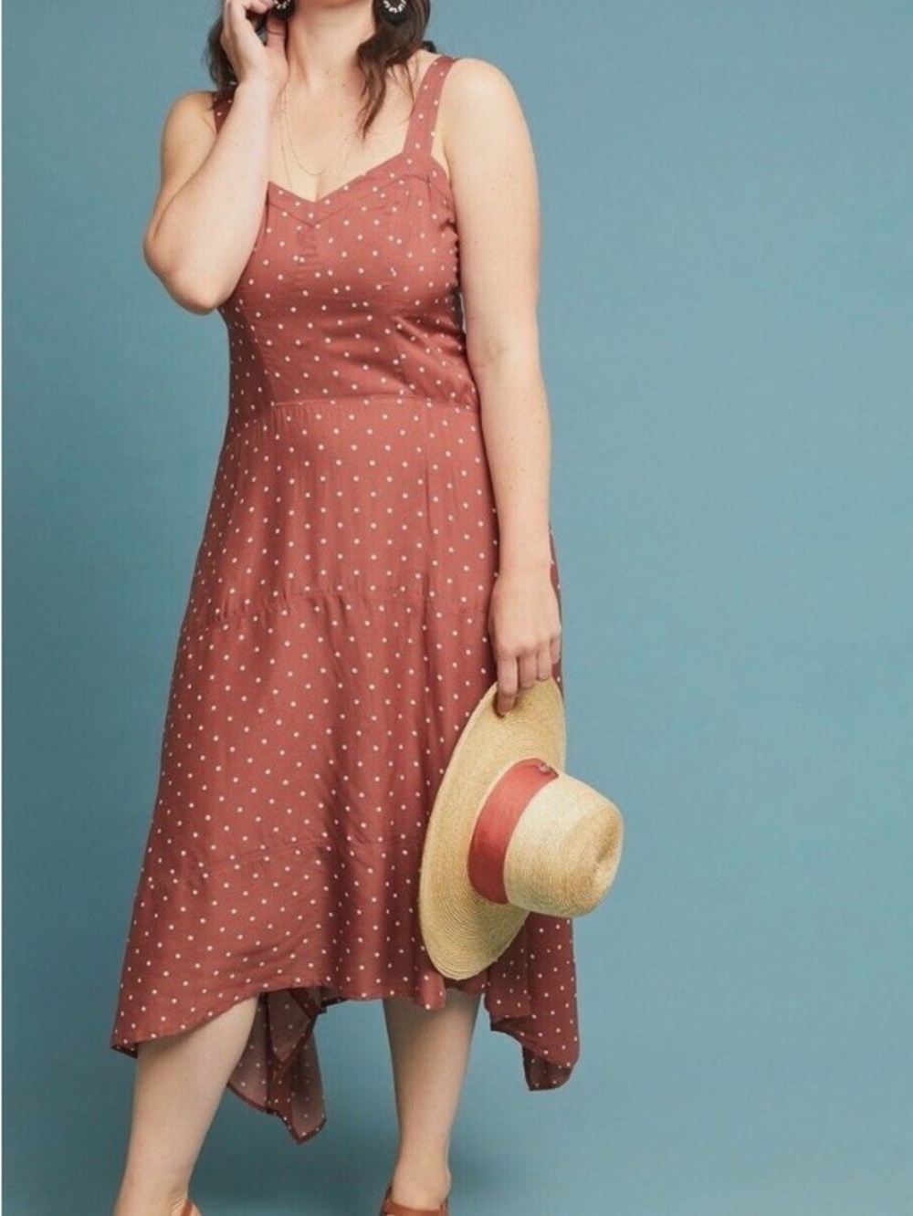 Anthropologie Rust Polka Dot High-Low Sundress